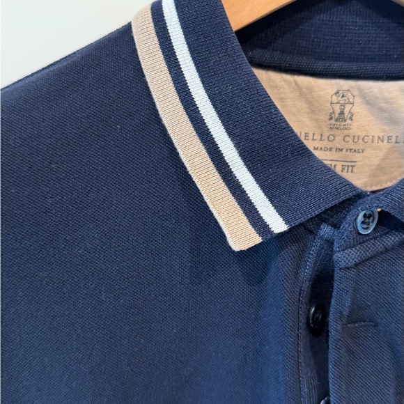 Navy Polo Shirt with White Stripes - Picture 3 of 8